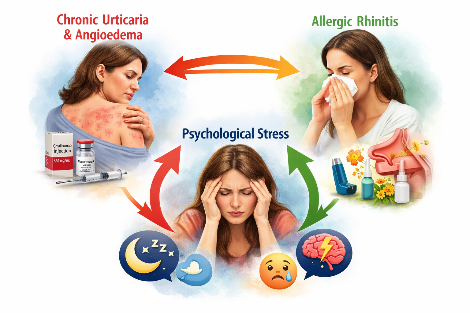 The link between chronic urticaria hives, allergic rhinitis symptoms and psychological stress in allergy patients